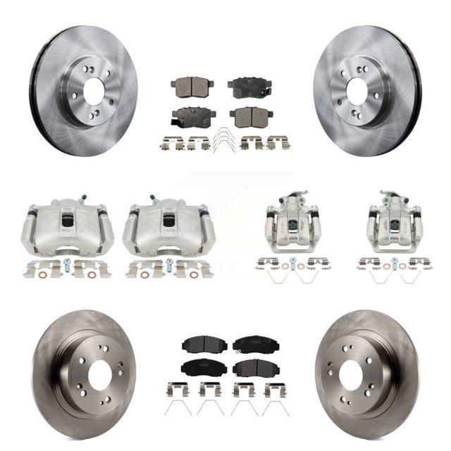Transit Auto Front Rear Disc Brake Caliper Rotors and Semi-Metallic Pads Kit (10Pc) for Car Honda Accord Acura TSX KC8-101294P