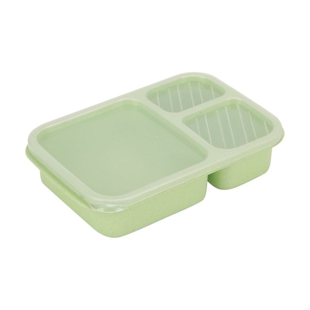 yulier Bento Lunch Box for Kids, 3 Compartments Plastic Lunch Containers, Reusable Meal Prep Containers with Lids, School Bento Box Divided Picnic Box, 9.3'' x 6.1'' x 2.2'', Green