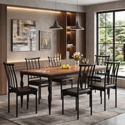 78-Inch Farmhouse Rectangle Dining Table for 6-8, Brown Wood Grain Finish, 30mm Thick Scratch-Resistant Top, Metal Legs, for Kitchen, Dining Room, Living Room