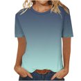 thumbnail image 4 of Timegard Hauts d'Été pour Femmes Col Rond Manches Courtes Couleur Dégradée Blouse Confortable Décontractée Ample Hauts, 4 of 5