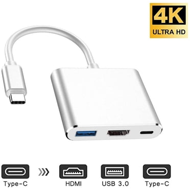Adaptateur USB-C vers HDMI (Prend en Charge 4K / 30Hz) - Câble Convertisseur Type-C 3 en 1 pour Macbook Pro 2017 / 2018, iMac, iPad Pro, Chromebook, Dell XPS 13 15 et Plus d'Appareils USB 3.0 Type-C