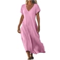 thumbnail image 3 of WRKEKC Robes d'Été Décontractées pour Femmes, Robes d'Été Grande Taille, Robe Jupe à Manches Courtes en Lin Uni à Col en V pour Femmes, 3 of 7