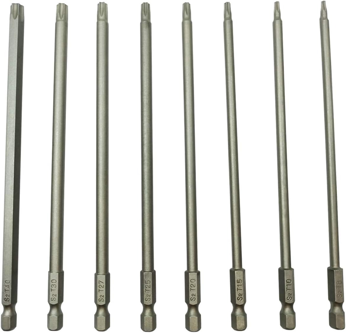 Long Security Screwdriver Bit Sets 6 Inch Length S2 Steel Torx Security Head Drill Screw Driver Drill Set (8Pcs Torx Head (150mm)