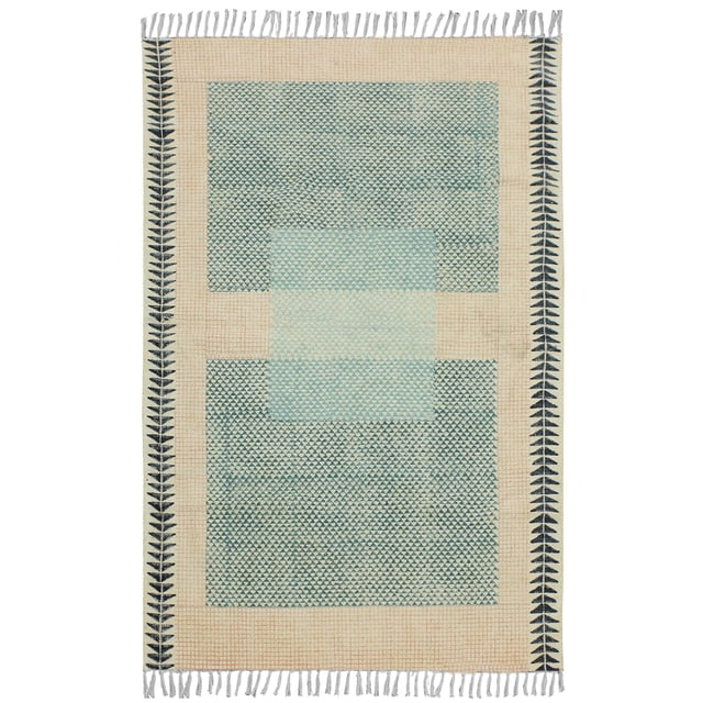 Casavani Handmade Cotton Area Rug Green Living Room Carpets Outdoor Patio Rug 4x8 feet