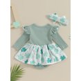 thumbnail image 4 of Diconna Barboteuse-Robe à Manches Longues pour Bébé Fille, Imprimé Trèfle, à Volants, avec Bandeau, Journée Irlandaise, 4 of 9