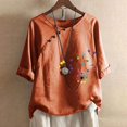 thumbnail image 2 of CHUANK Hauts pour Femmes en Solde à Moins de 10$ Hauts Décontractés Printemps Été Manches Longues en Coton Lin Imprimé Graphique Pissenlit Col Rond Blouses Vintage Grande Taille, 2 of 6