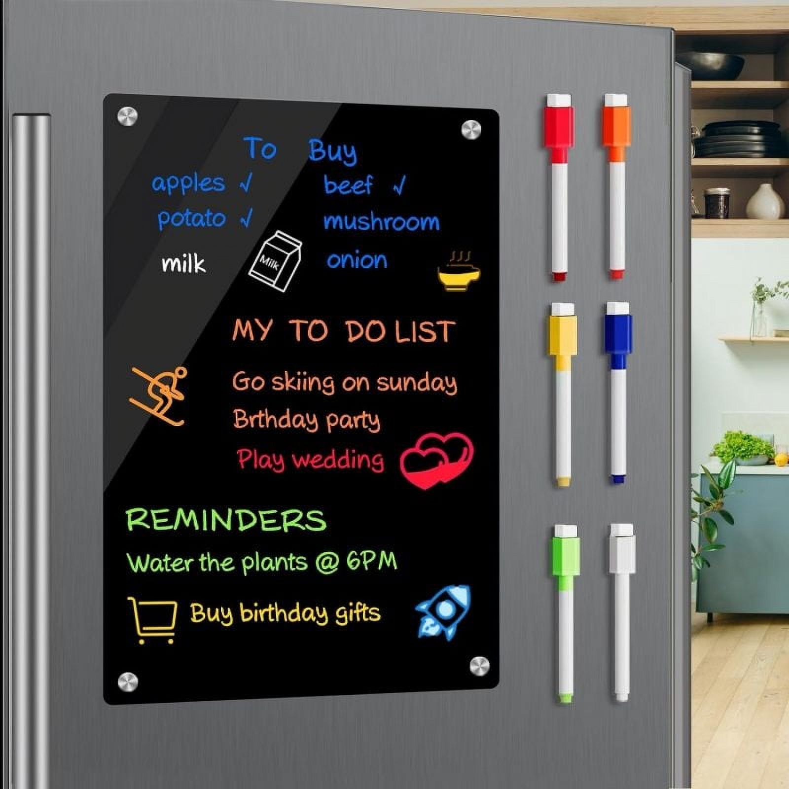 8"x12" Acrylic Magnetic Dry Erase Board for Fridge, Magnet Calendar for Refrigerator,Includes 6 Dry Erase Markers(Clear Blank)