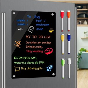 8"x12" Acrylique Magnetic Dry Effase Board pour réfrigérateur, Calendrier d'aimant pour réfrigérateurs, Inclut 6 Marqueurs d'effacement à sec (clavier)