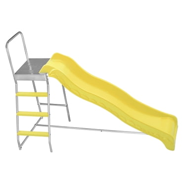Plexalife Trampoline Step N Slide / Ensemble Amusant d'Échelle Intérieure et Extérieure et de Glissade à Vagues – Parfait pour Trampolines Ronds Ou Rectangulaires avec Ou Sans Filet - Jaune