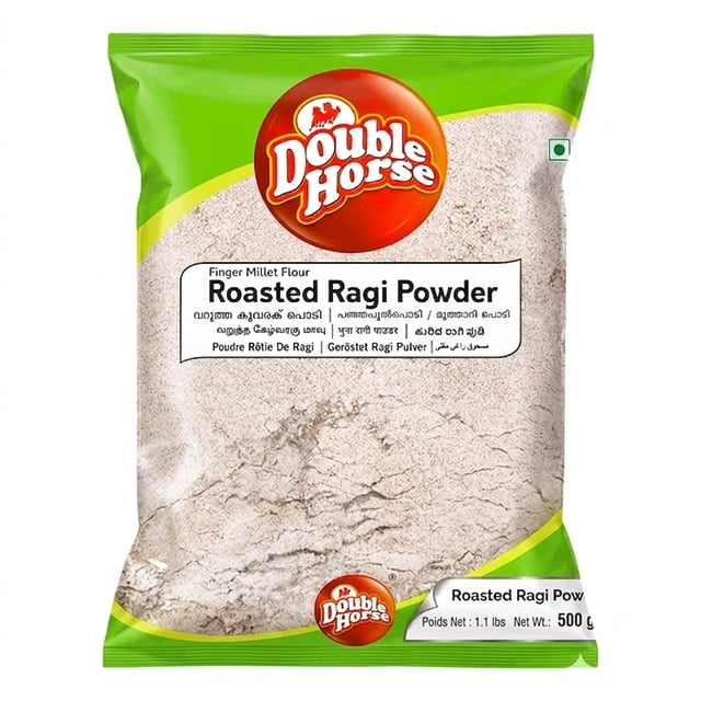 Double Horse Roasted Finger Millet Flour, 500g - Naturally Gluten-Free Ragi Atta for Porridge, Baking, Pancakes, Roti, and Dosa
