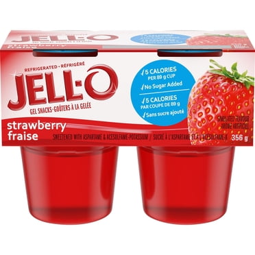 Jell-O Strawberry No Sugar Added Refrigerated Ready-to-Eat Gel Snack Cups, 4 ct Cups