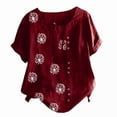 thumbnail image 3 of Pisexur Hauts Grande Taille pour Femmes Été T-Shirts à Manches Courtes Col Rond Imprimé Pissenlit Hauts Amples Blouses Confortables en Lin, 3 of 4