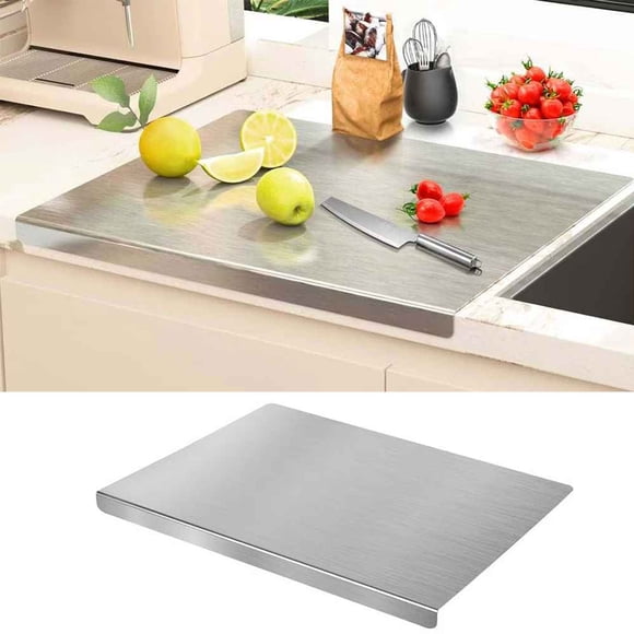 Cagogo Planche à Découper en Acier Inoxydable, Planche à Découper de Cuisine Antidérapante avec Rainure pour Jus, Planche à Hacher en Métal Robuste pour Viande et Légumes, Planche de Préparation des Aliments Compatible Lave-Vaisselle pour la Cuisine à la Maison et