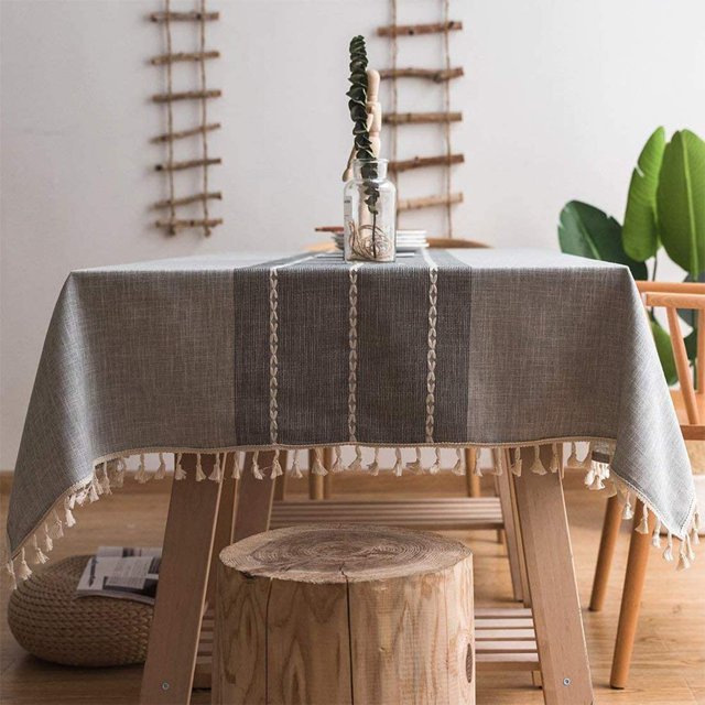 Nappe à Franges en Coton Lin Lourd Anti-Poussière pour Décoration de Table de Cuisine