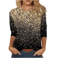 thumbnail image 2 of Jsaierl T-Shirts à Manches 3/4 pour Femmes, Imprimé Scintillant, Col Rond, Grande Taille, Décontracté, Ample, Tendance, Sortie, Fête, 2 of 5