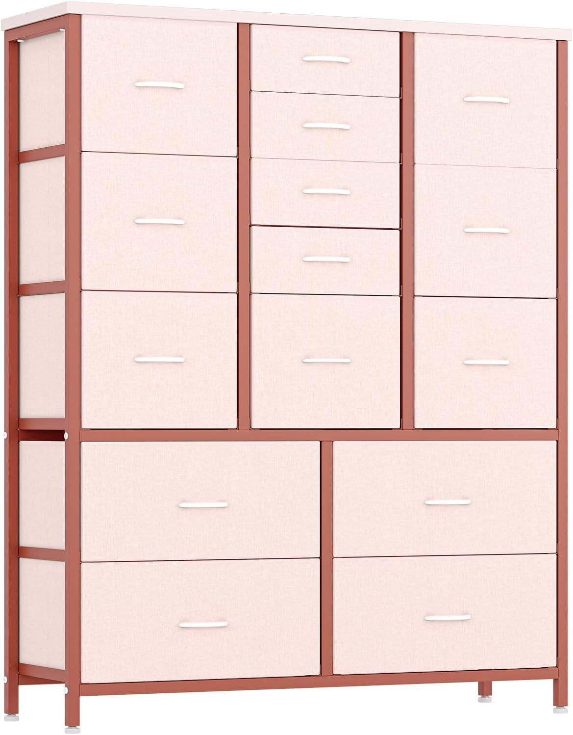 Tall Dresser for Bedroom with 15 Drawers, Chest of Drawers with Fabric Bins, Clothing Storage Organizer, Fabric Closet Dresser for Living Room