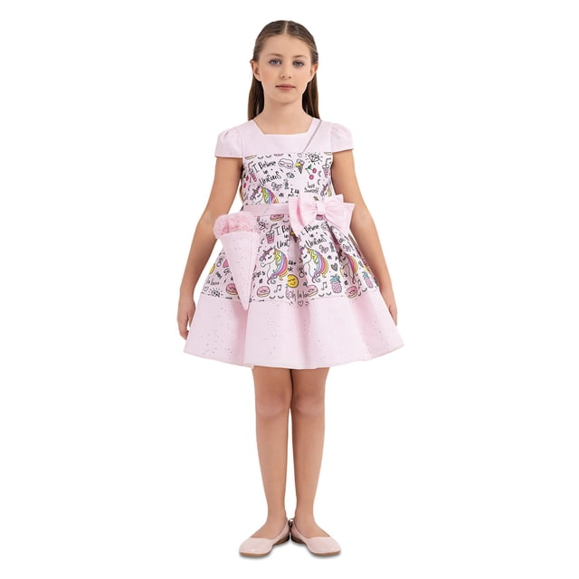 Pamina Robe Formelle Rose pour Filles avec Accessoire Mini Sac Tailles 4-8 Ans
