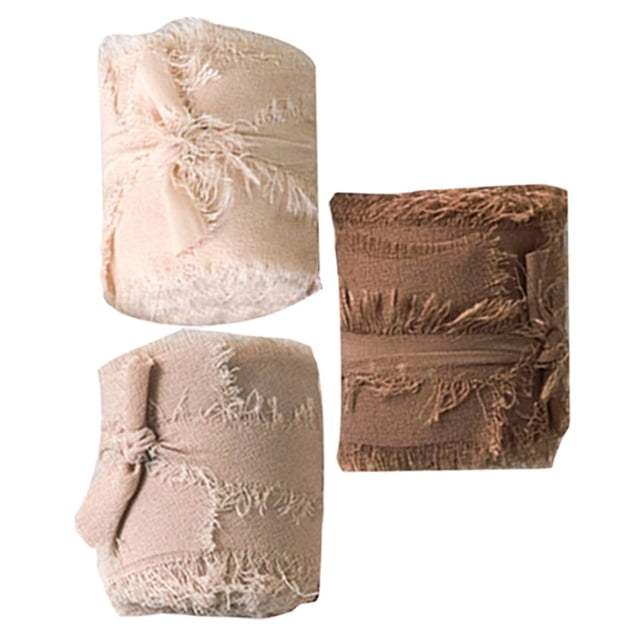 3 Rolls Chiffon Silk Ribbon 2" x 5yd for Wedding Invitations DIY Crafts Coffee Coffee Series