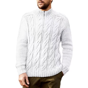 LNWUY Mens Quarter Zip Sweater Cable Knitted Pullover Sweaters Textured Solid Color Fall and Winter Sweater White XXXL
