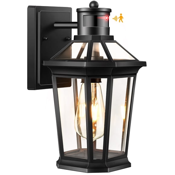 VIANIS Motion Sensor Outdoor Lighting, Outdoor Wall Lights Wall Mount with Clear Glass Shade, Black Dusk to Dawn Garage Light Sconce, Waterproof Exterior Lights for House, Patio