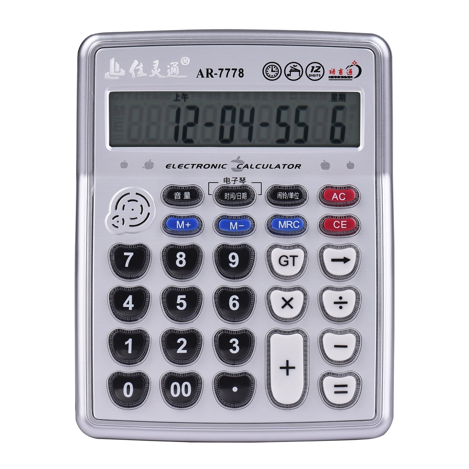 Amdohai Musical Desktop Calculator 12-Digits LCD Display with 3.5mm Audio Jack Adjustable Cable Electronic Calculator Counter with Music Piano Play Time Date Show Alarm Clock Function for Office Bu