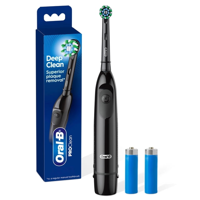 Oral B Pro Clean Battery Toothbrush, Deep Clean - Black, with Brush Head, Built-in Timer and batteries included