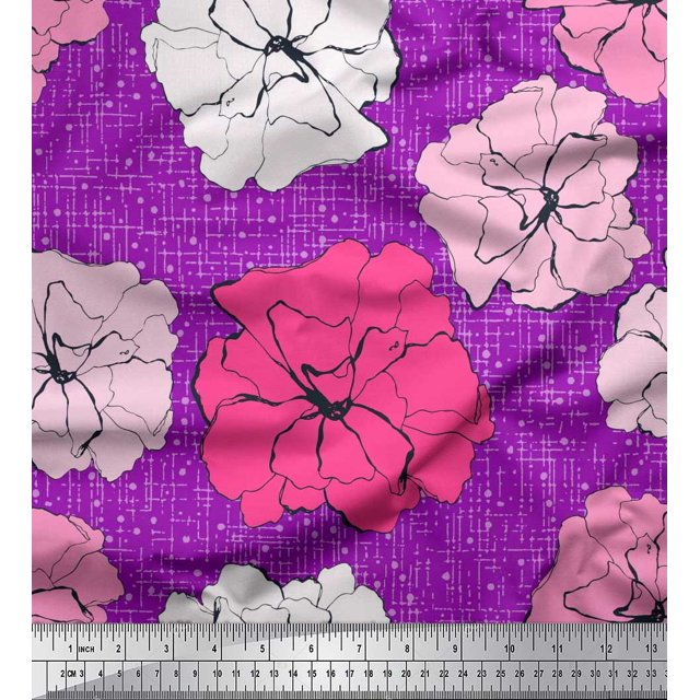 Soimoi Poly Georgette Fabric Carnation Floral Print Fabric by the Yard 52 Inch Wide