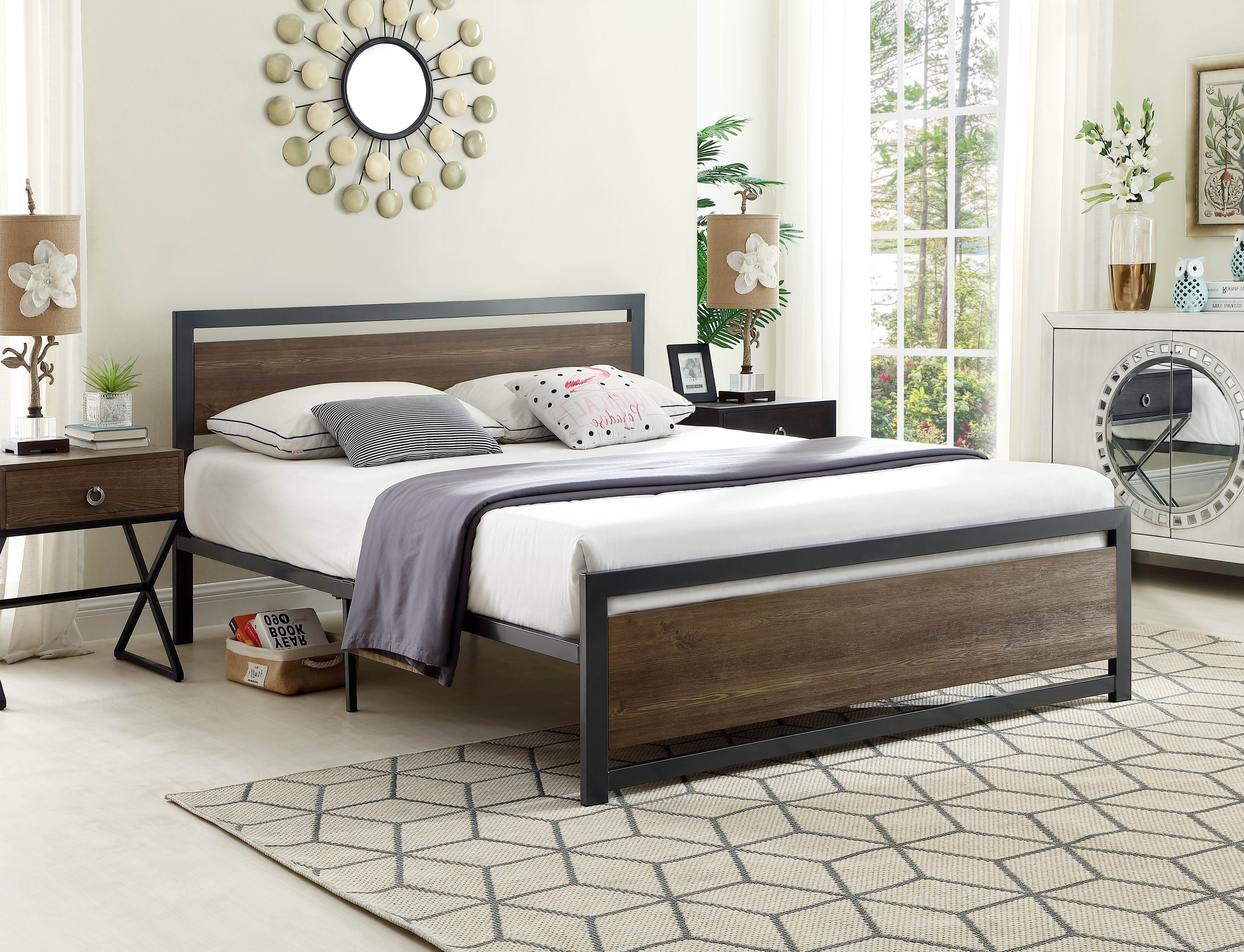 Metal Bed with Wood Panel