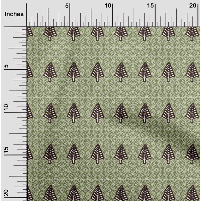 oneOone Silk Tabby Olive Green Fabric Tree & Geometric Block Fabric For Sewing Printed Craft Fabric By The Yard 42 Inch Wide