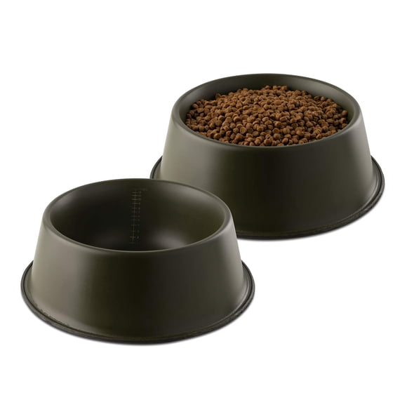 Flourish Stainless-Steel Dog Bowls | Extra Thick Durable Pet Bowl | Non-Slip Silicone Easy to Measure Pet Bowls for Kibble & Water | for All Kind of Dogs & Cats (Army Green-112 Ounces) 2PK Large