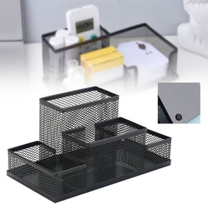 Organisateurs de bureau, Support de stylo lourd pour bureau, 4 Compartiments Black Mesh Support de stylo antidérapant pour accessoires de bureau, 8.03x4.09x3.81"