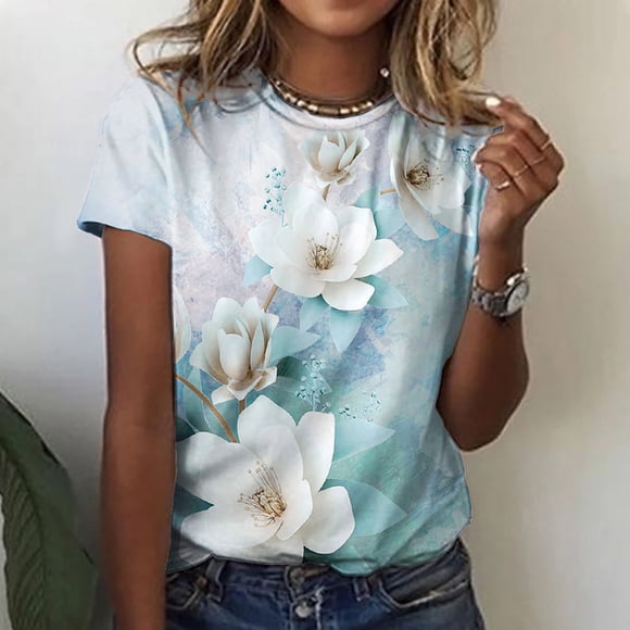 T-shirts à Manches Courtes pour Femmes Dames Mode Décontractée Imprimé Col Rond Ample T-Shirt à Manches Courtes Haut Chandail T-Shirts pour Femmes Manches Courtes Hauts à Manches Courtes pour Femmes