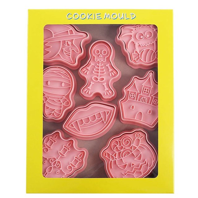 8PCS Halloween Pumpkin Ghost Cookie Cutters Plastic Cartoon Pressable Biscuit
