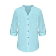 thumbnail image 4 of Chemise Boutonnée en Coton et Lin pour Femmes, Décontractée, Manches Longues Retroussables, Coupe Ample, Col Montant, Blouse de Travail en Lin, Hauts, Grande Taille, 4 of 6