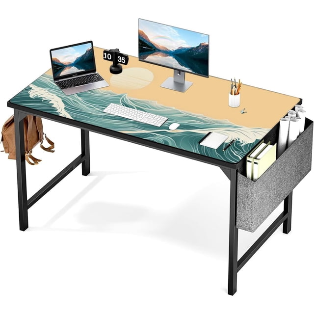 Japanese Sea Waves Oversized 3XL Gaming Mouse Pad - Waterproof Desk Pad, Stitched Edges, Non-Slip Rubber Base, Ideal for Table, Keyboard, Computer Mat, 48x24 Inch