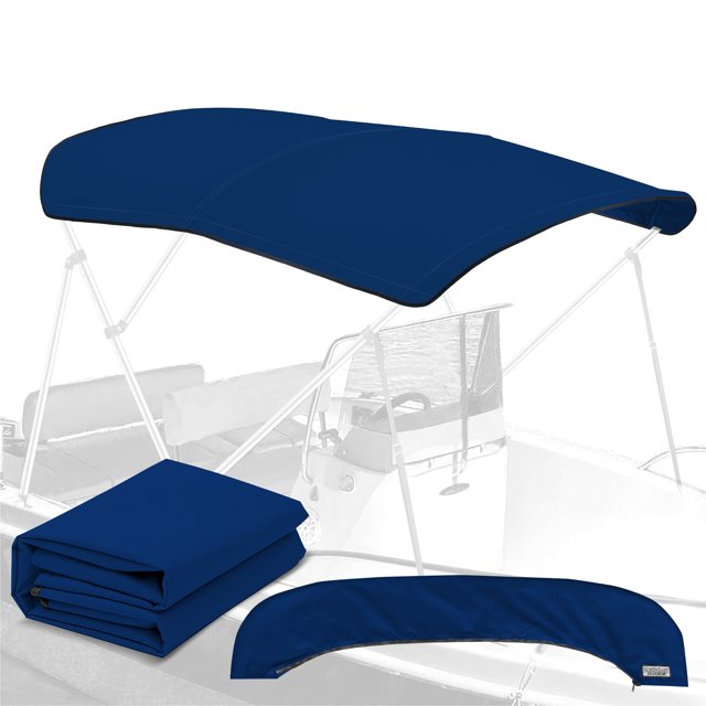KNOX Toile de Remplacement Universelle à 3 Nœuds pour Toit de Bimini, Toile de Toit de Bimini Seulement avec Botte de Rangement à Glissière, Qualité Marine 600D, Imperméable, Pare-Soleil Anti-Décoloration pour Bateau, Sans Cadre, 54-60 Pouces L, Bleu Marine
