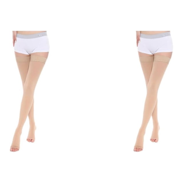 Youkk Soft And Stretchy Compression Stockings Feel All Day Long Warm Open Toe-Skin Color S 2Set