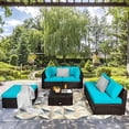 thumbnail image 2 of Costway 6PCS Outdoor Patio Rattan Furniture Set Cushioned Sectional Sofa Turquoise, 2 of 10