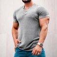 thumbnail image 2 of CHGBMOK Mens T-shirts Solid Color Leisure Button Motion Breathable Short Sleeve Round-Neck Blouses Sizes S-3XL, 2 of 5