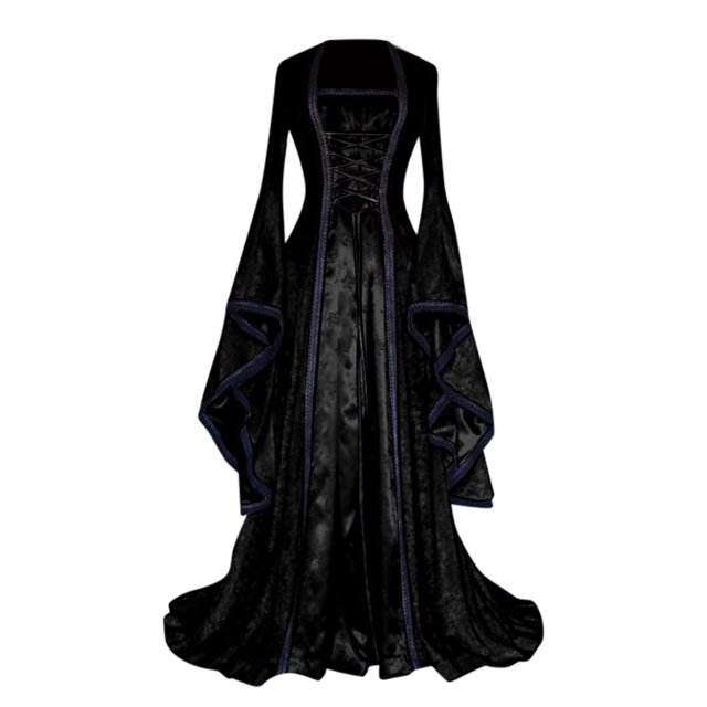 Fridja Women's Retro Style Solid Color Trumpet Sleeve Princess Dress