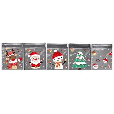 Harpily Pantry Organization and Storage 100 PCS Christmas Candy Bags Cookie Gift Bags Flat Mouth Self Adhesive Resealable OPP Bags For Christmas Holiday Decoration