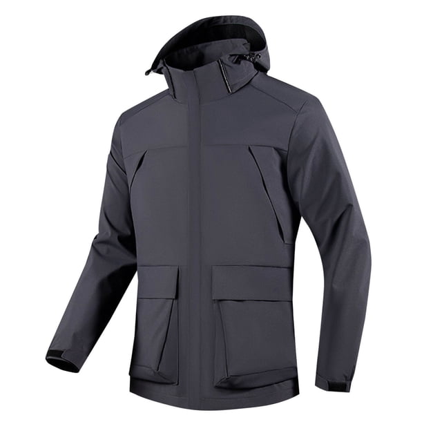BADHUB Men's Waterproof Jacket with Hood Outdoor Lightweight Rain Jacket Mesh Lined Fall Softshell Solid Color Raincoat With Big Pockets Holiday Deals