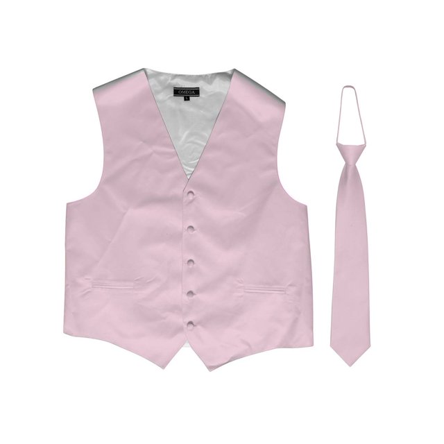 Omega Button Vest + Matching Tie - Pink/White - 2X-Large