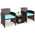 thumbnail image 4 of Costway 3PCS Patio Rattan Wicker Furniture Cushion Sofa Coffee Table Turquoise, 4 of 9