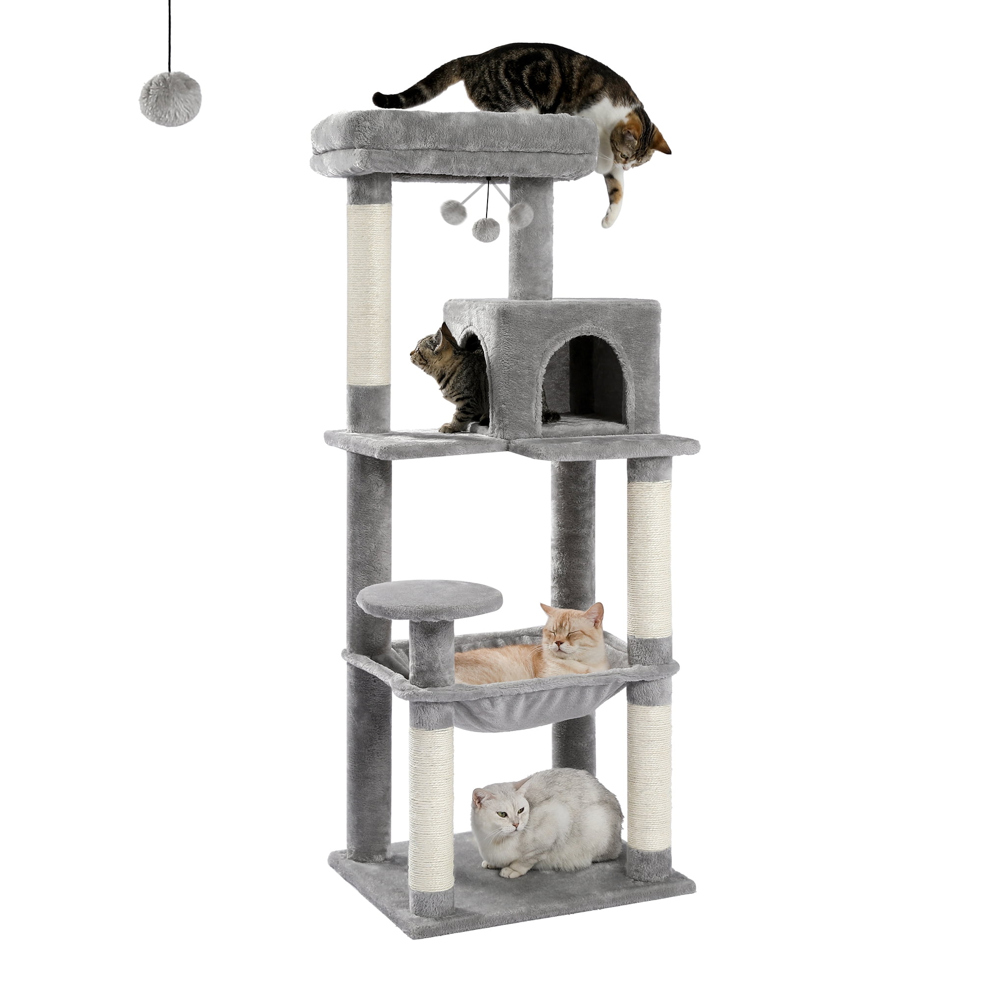 PAWZ Road 56.3" Multi-Level Cat Tree for Large Breed Cat Tower Indoor with 2 Door Condo Grey