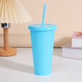 thumbnail image 1 of Assorted solid color reusable 710ml 24oz plastic cup cold cup coloured cup takeaway straw cup glasses with straw and lid, 1 of 5