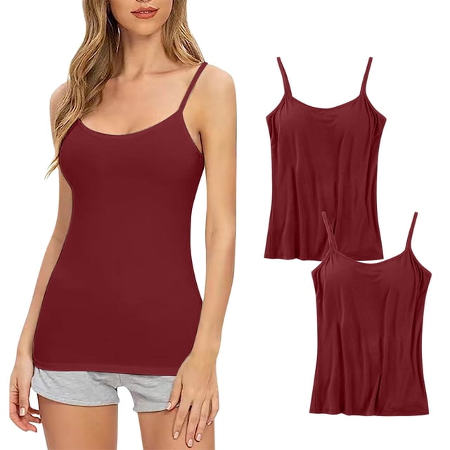 Timegard Camisoles 2 Pcs pour Femmes avec Soutien-Gorge Intégré Grande Taille Col Rond Respirantes Confortables Extensibles