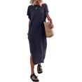 thumbnail image 1 of Kmbangi Robes Longues Noires pour Femmes pour l'Été 2023, Manches Chauve-Souris Courtes Col Rond Fendu Robe de Plage Décontractée, 1 of 8