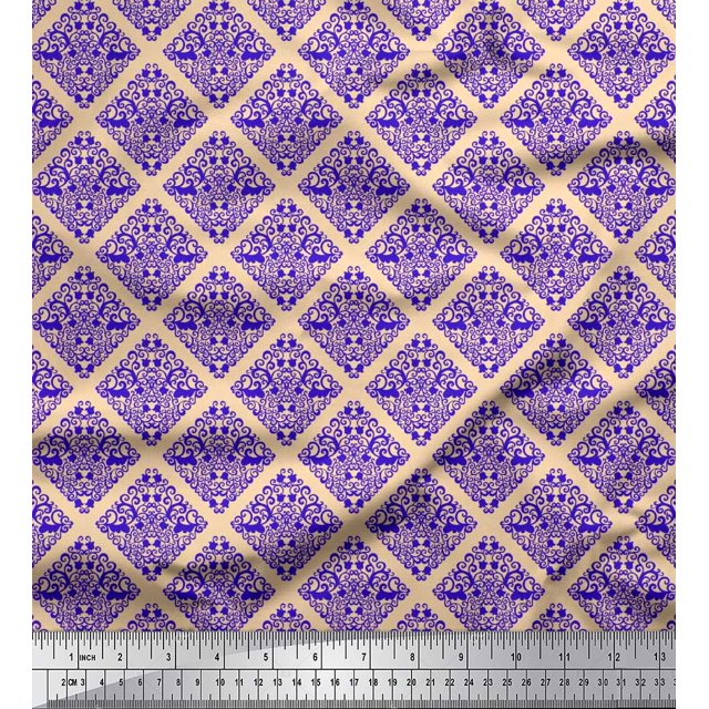 Soimoi Rayon Fabric Leaves,Floral & Check Geometric Print Fabric by the Yard 56 Inch Wide