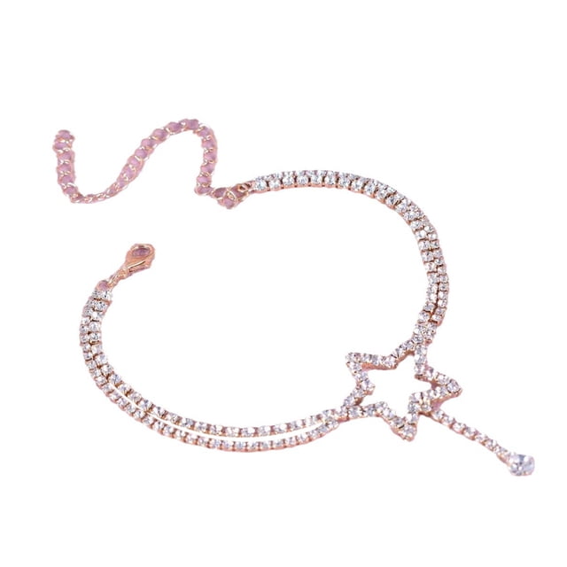 Bracelet de Cheville à Double Couche en Strass, Fantaisie Exquise, Brillant, pour la Plage, pour Femmes